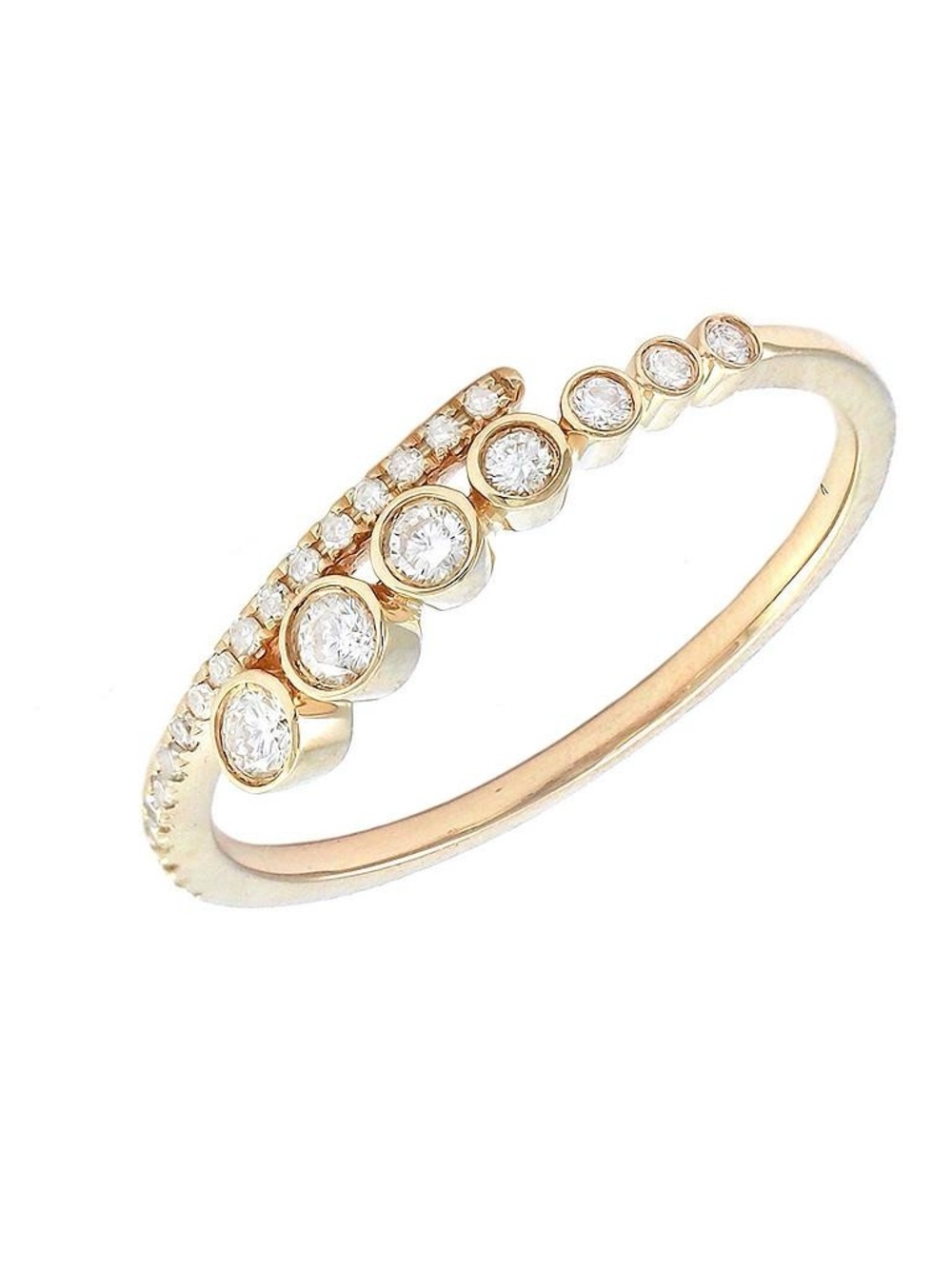 14K Real Yellow Gold Round Bezel Diamond Ring Size 6.5